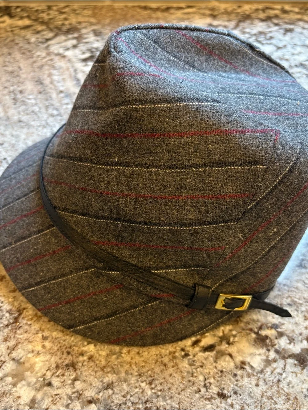San Diego Hat Company Gray Pinstripe Fedora with Red Accents